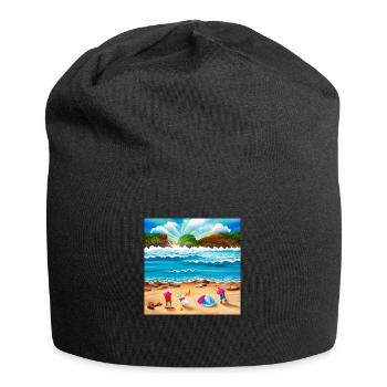 children playing at sea shore - Jersey Beanie - black - Front