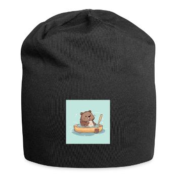 Cute beaver in the bathtub - Jersey Beanie - black - Front