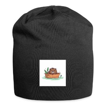 Cute beaver in the bathtub - Jersey Beanie - black - Front