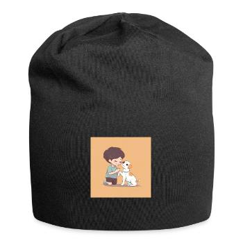 Little boy sitting next to a dog - Jersey Beanie - black - Front