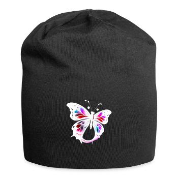 Mehrfarbiger Schmetterling - Jersey-Beanie - Schwarz - Vorne
