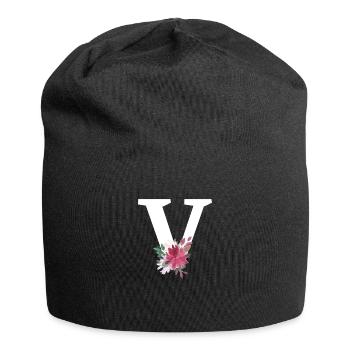 Buchstabe v blumig - Jersey-Beanie - Schwarz - Vorne