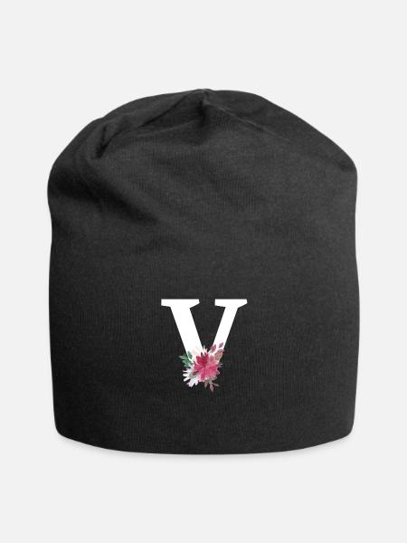Buchstabe v blumig - Jersey-Beanie - Schwarz
