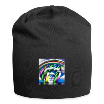 Regenbogen in Wolken - Jersey-Beanie - Schwarz - Vorne