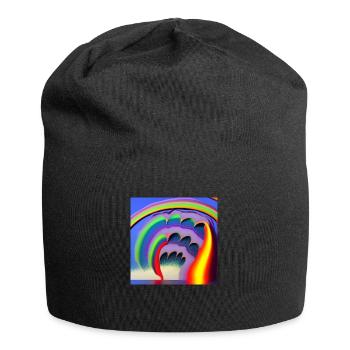 Regenbogen mit großer Sonne oben - Jersey-Beanie - Schwarz - Vorne