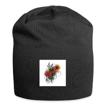Elegante Blumenillustration mit edlen Verzierungen - Jersey-Beanie - Schwarz - Vorne