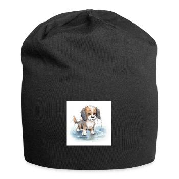 Happy dog playing in a rain puddle - Jersey Beanie - black - Front