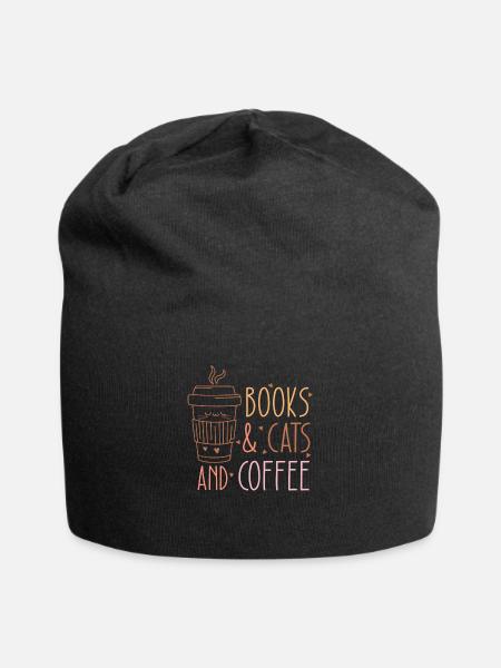 Books & Cats and Coffee - Jersey-Beanie - Schwarz