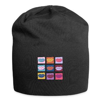 Retro mehrfarbige Lippe - Jersey-Beanie - Schwarz - Vorne