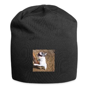 Französische Bulldoge mit Stock - Jersey-Beanie - Schwarz - Vorne