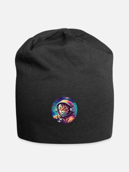 Kosmischer Katzen-Entdecker - Jersey-Beanie - Schwarz