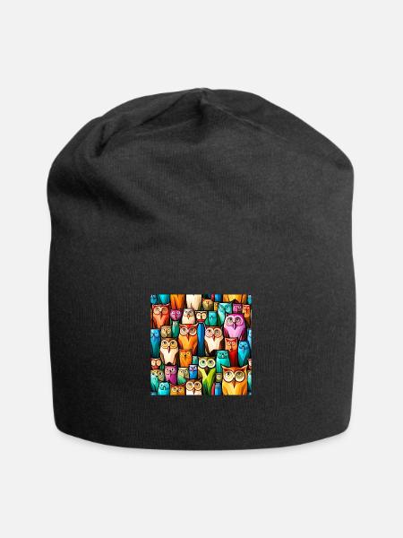 Niedliches Eulenmuster - Jersey-Beanie - Schwarz