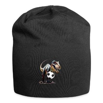 Dinosaurier mit Fußball - Jersey-Beanie - Schwarz - Vorne