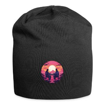 Synthwave japan traditional men drink together - Jersey Beanie - black - Front