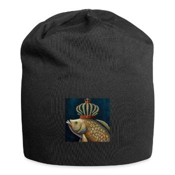 Poisson rouge couronné - Bonnet en jersey - noir - Devant