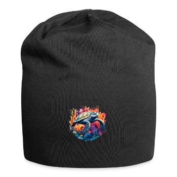 Lebendige Meeresschildkröte - Jersey-Beanie - Schwarz - Vorne