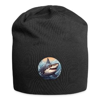 Weißer Hai - Jersey-Beanie - Schwarz - Vorne