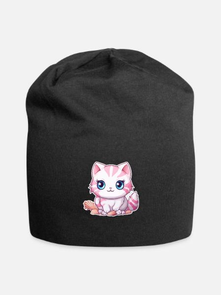 Katze Manga - Jersey-Beanie - Schwarz