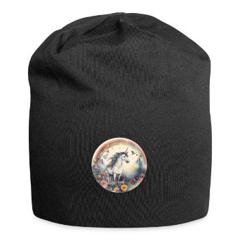 Verzauberter Regenbogen: Magisches Einhorn - Jersey-Beanie - Schwarz - Vorne