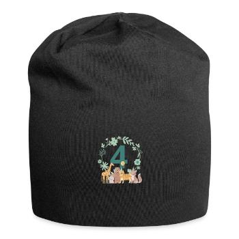 4-jähriges Jubiläum - vierjähriges Jubiläum Tiere - Jersey-Beanie - Schwarz - Vorne