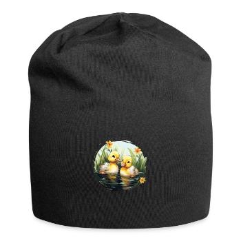 Zwei süße Babyenten im Teich - Jersey-Beanie - Schwarz - Vorne