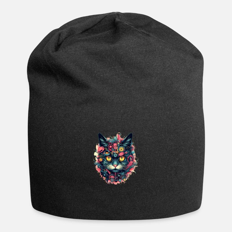 Chat Cyberpunk - Bonnet en jersey - noir