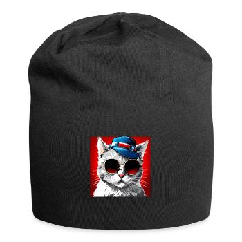 Stilvolle Katze mit Sonnenbrille und Zylinder - Jersey-Beanie - Schwarz - Vorne