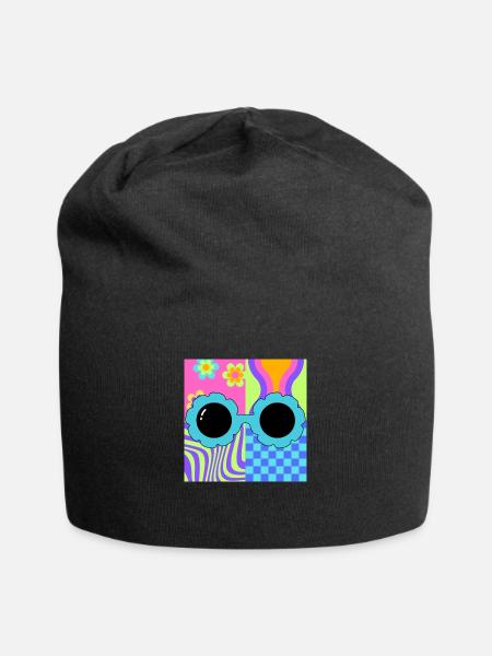 80er Flowerpower - Jersey-Beanie - Schwarz