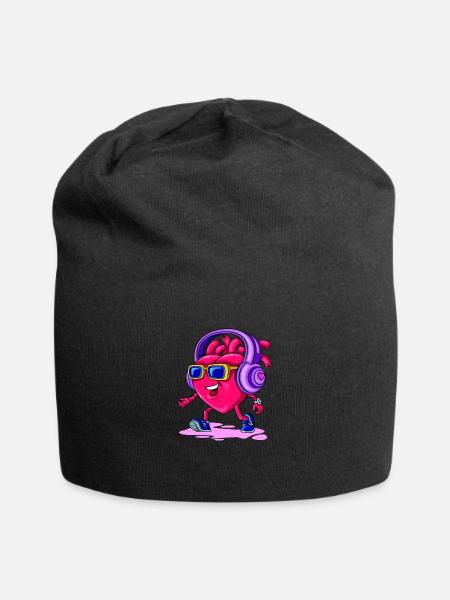 Valeewear - Fröhliches Herz mit Kopfhörern - Jersey-Beanie - Schwarz