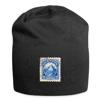 Höhenstempel: Die Gipfel in blau - Jersey-Beanie - Schwarz - Vorne