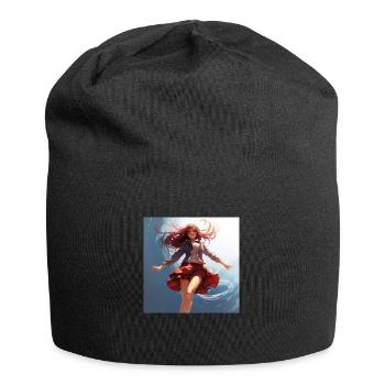 Süßens Anime-Girl, schwebend, kurzer Rock - Jersey-Beanie - Schwarz - Vorne