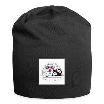 chat et chien - Bonnet en jersey - noir - Devant