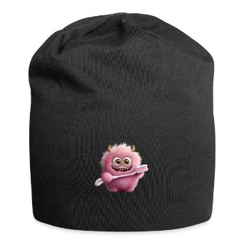 mignon petit monstre moelleux brosse à dents brosse à dents dents - Bonnet en jersey - noir - Devant
