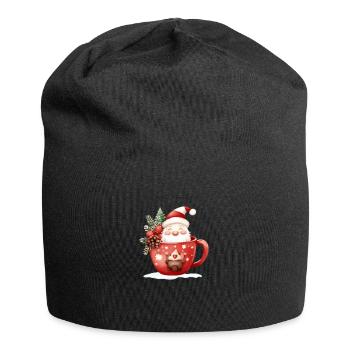 Wichtel in Weihnachtstasse - Jersey-Beanie - Schwarz - Vorne
