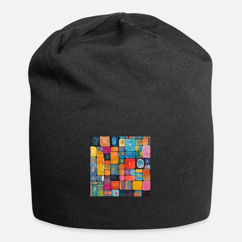 Karos in Bunt - Jersey-Beanie - Schwarz