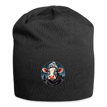 Vache en hiver - Bonnet en jersey - noir - Devant