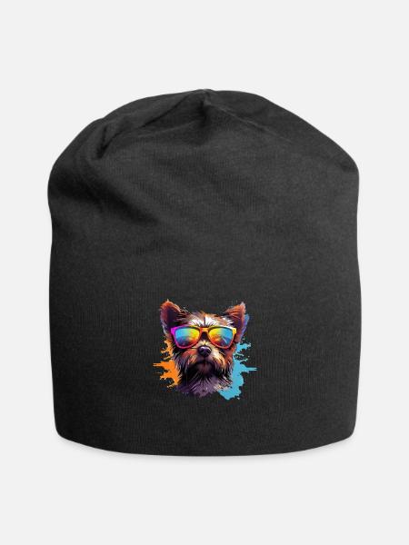 Cooler Hund mit Sonnenbrille Hunde Design - Jersey-Beanie - Schwarz