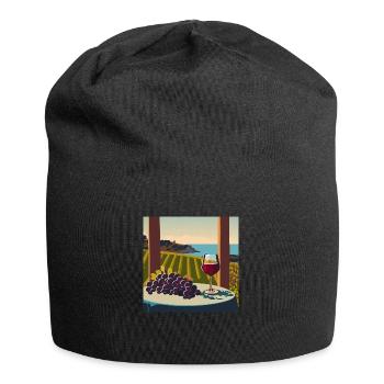 Rotwein / Wein / Weißwein - Jersey-Beanie - Schwarz - Vorne