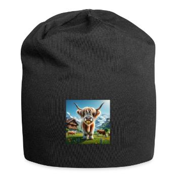 Vache Highland avec de grandes cornes impressionnantes - Bonnet en jersey - noir - Devant