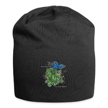 bird peacock art deco simple saying funny sparks - Jersey Beanie - black - Front