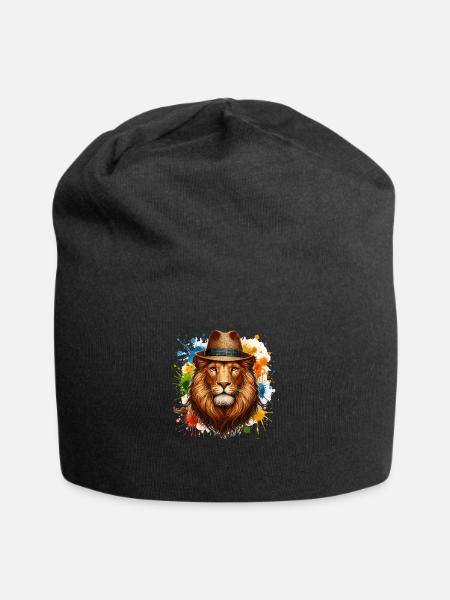 Lion avec chapeau - Bonnet en jersey - noir