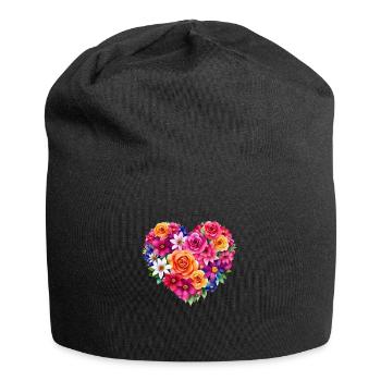 Fleurs - un cœur plein de - Bonnet en jersey - noir - Devant