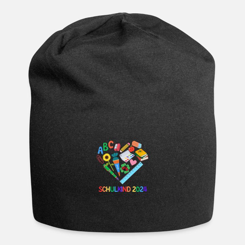 Schulkind 2024 Herz - Jersey-Beanie - Schwarz