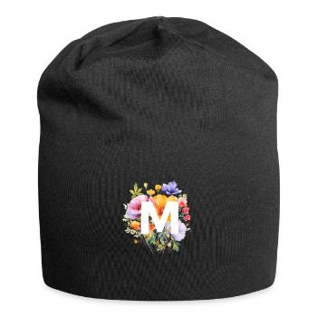 M Monogramm , bunter Blumenstrauss - Jersey-Beanie - Schwarz - Vorne