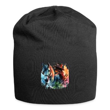 Western Rider with Horse Watercolor - Jersey Beanie - black - Front