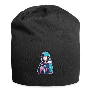 Japanisches Anime-Mädchen - Jersey-Beanie - Schwarz - Vorne