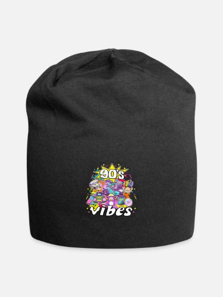 90er Jahre Vibes Elemente und Spielzeug - Jersey-Beanie - Schwarz