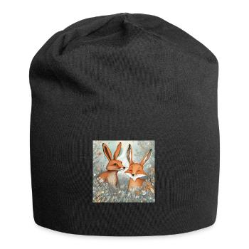 Lièvre et renard - Bonnet en jersey - noir - Devant