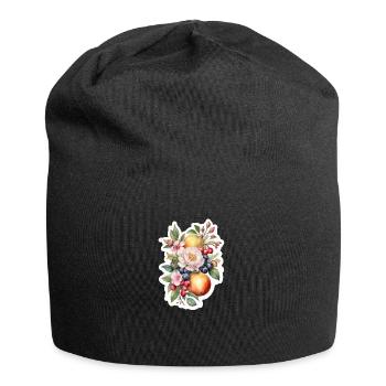 Blumen und Obst - Jersey-Beanie - Schwarz - Vorne