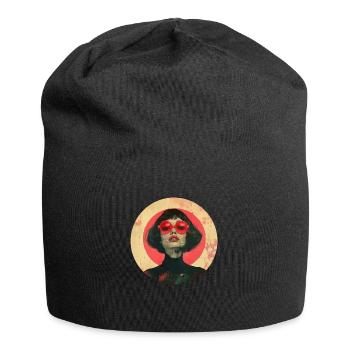 Dame mit Rot - Jersey-Beanie - Schwarz - Vorne